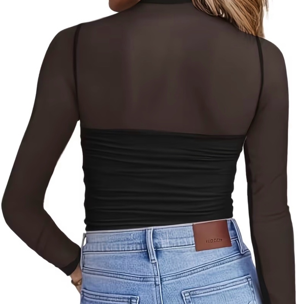 Black Sheer Mesh Long-Sleeve Top - Picture 2 of 2